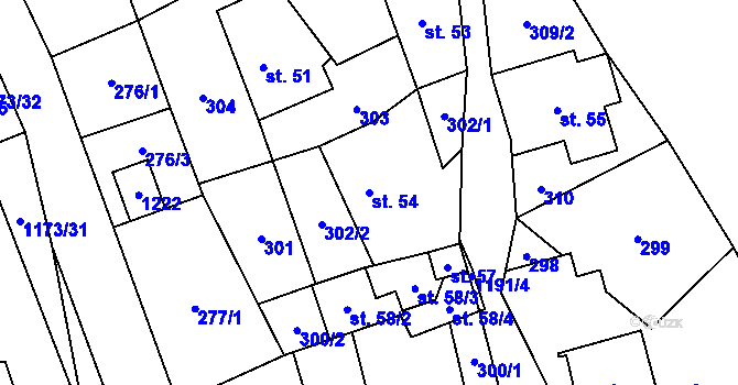 Parcela st. 54 v KÚ Kopřivná, Katastrální mapa