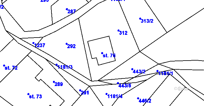 Parcela st. 76 v KÚ Kopřivná, Katastrální mapa