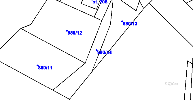 Parcela st. 880/14 v KÚ Kopřivná, Katastrální mapa