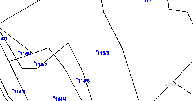 Parcela st. 115/3 v KÚ Kopřivná, Katastrální mapa
