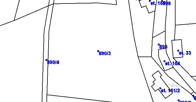 Parcela st. 890/3 v KÚ Kopřivná, Katastrální mapa