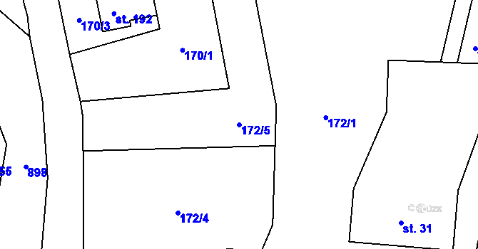 Parcela st. 172/5 v KÚ Kopřivná, Katastrální mapa