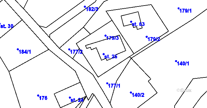 Parcela st. 25 v KÚ Lužná u Hanušovic, Katastrální mapa