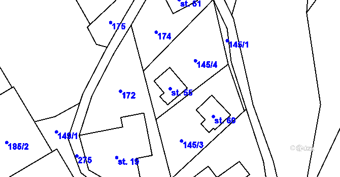 Parcela st. 55 v KÚ Lužná u Hanušovic, Katastrální mapa