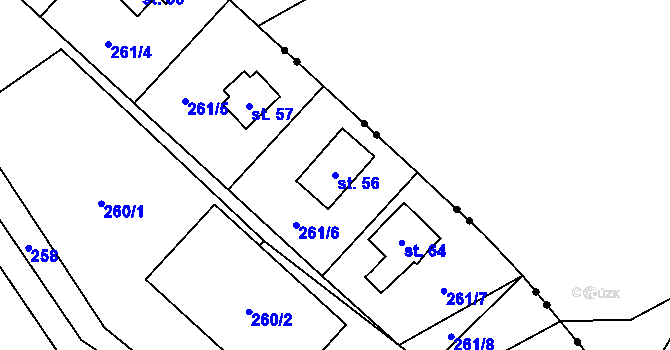 Parcela st. 56 v KÚ Lužná u Hanušovic, Katastrální mapa