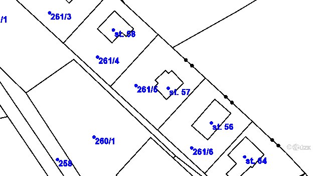 Parcela st. 57 v KÚ Lužná u Hanušovic, Katastrální mapa