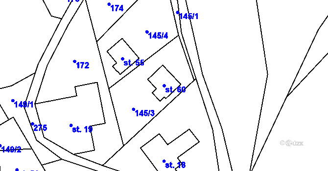 Parcela st. 60 v KÚ Lužná u Hanušovic, Katastrální mapa