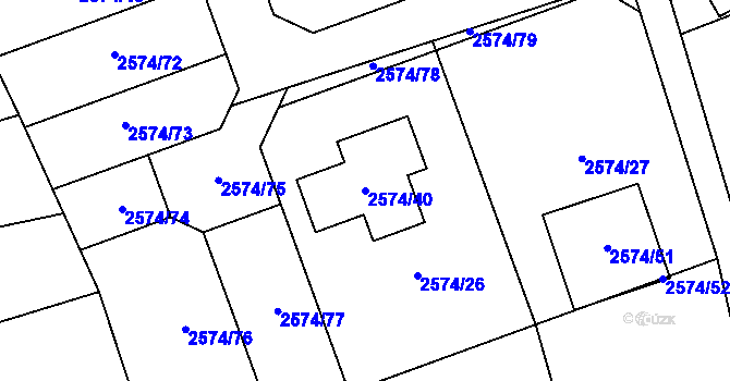 Parcela st. 2574/40 v KÚ Kopřivnice, Katastrální mapa