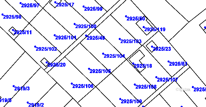 Parcela st. 2925/104 v KÚ Kopřivnice, Katastrální mapa