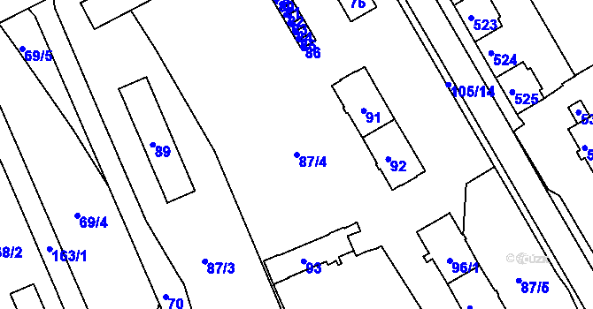 Parcela st. 87/4 v KÚ Kopřivnice, Katastrální mapa
