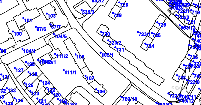 Parcela st. 105/1 v KÚ Kopřivnice, Katastrální mapa