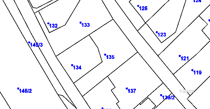 Parcela st. 135 v KÚ Kopřivnice, Katastrální mapa