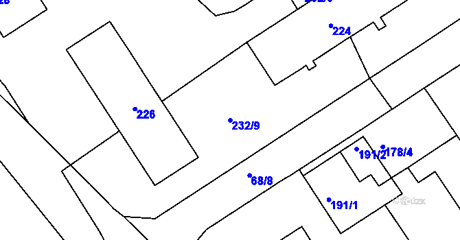 Parcela st. 232/9 v KÚ Kopřivnice, Katastrální mapa