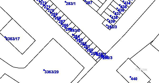 Parcela st. 262 v KÚ Kopřivnice, Katastrální mapa