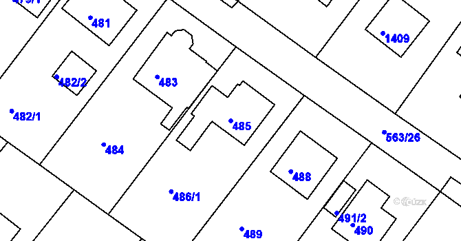 Parcela st. 485 v KÚ Kopřivnice, Katastrální mapa