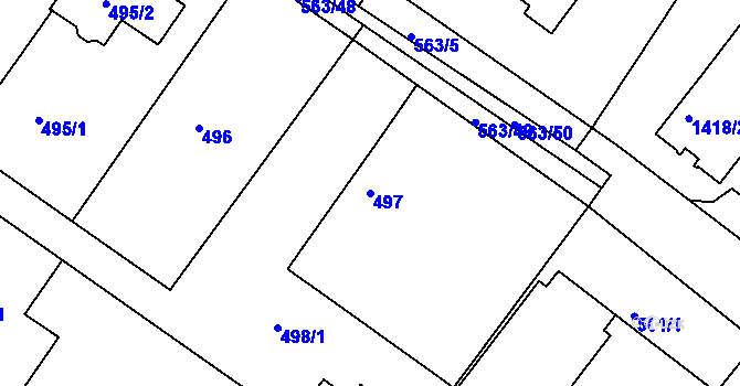 Parcela st. 497 v KÚ Kopřivnice, Katastrální mapa