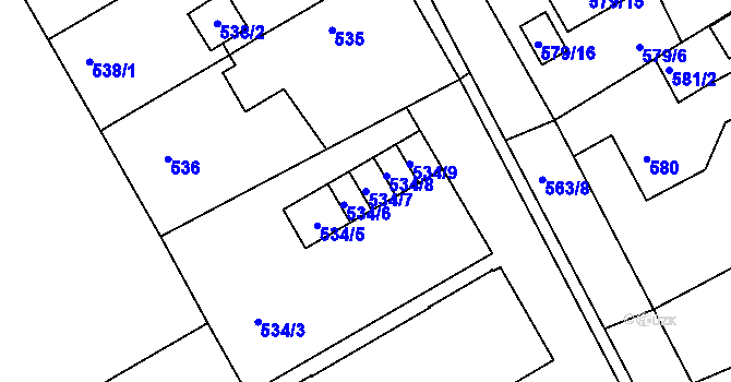 Parcela st. 534/7 v KÚ Kopřivnice, Katastrální mapa