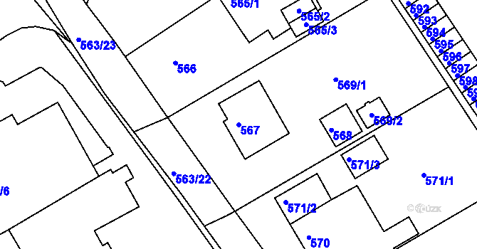 Parcela st. 567 v KÚ Kopřivnice, Katastrální mapa