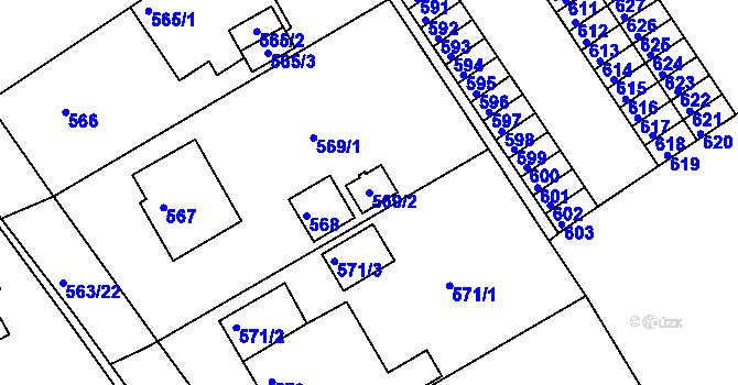 Parcela st. 569/2 v KÚ Kopřivnice, Katastrální mapa
