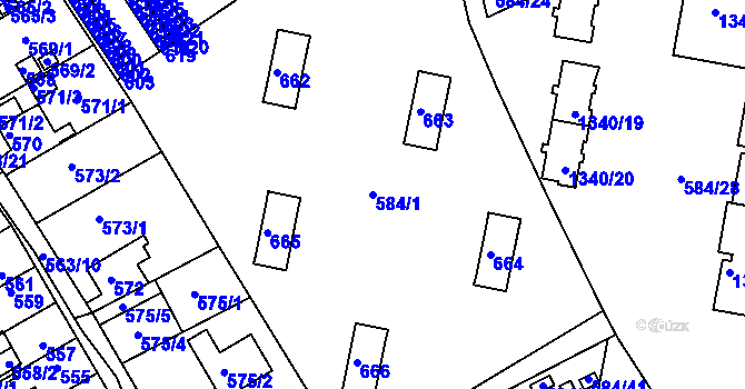 Parcela st. 584/1 v KÚ Kopřivnice, Katastrální mapa