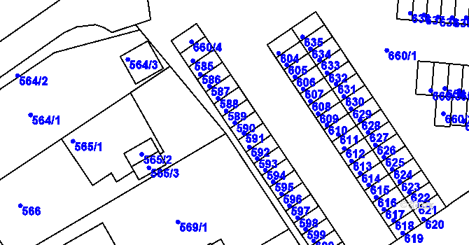 Parcela st. 590 v KÚ Kopřivnice, Katastrální mapa