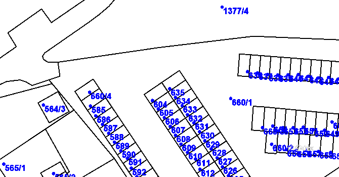 Parcela st. 635 v KÚ Kopřivnice, Katastrální mapa