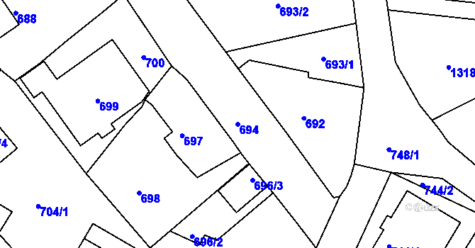 Parcela st. 694 v KÚ Kopřivnice, Katastrální mapa