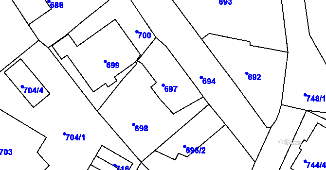 Parcela st. 697 v KÚ Kopřivnice, Katastrální mapa