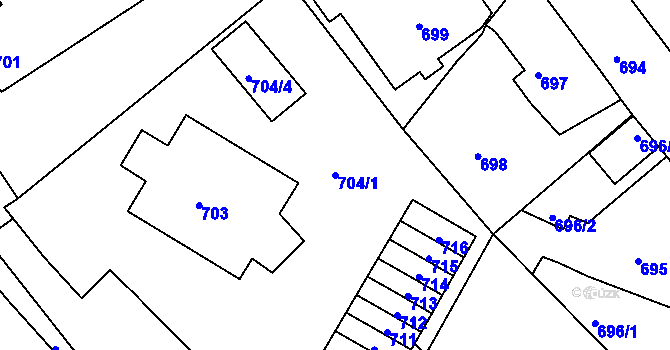 Parcela st. 704/1 v KÚ Kopřivnice, Katastrální mapa