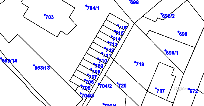 Parcela st. 711 v KÚ Kopřivnice, Katastrální mapa
