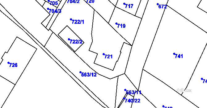 Parcela st. 721 v KÚ Kopřivnice, Katastrální mapa