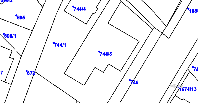 Parcela st. 744/3 v KÚ Kopřivnice, Katastrální mapa