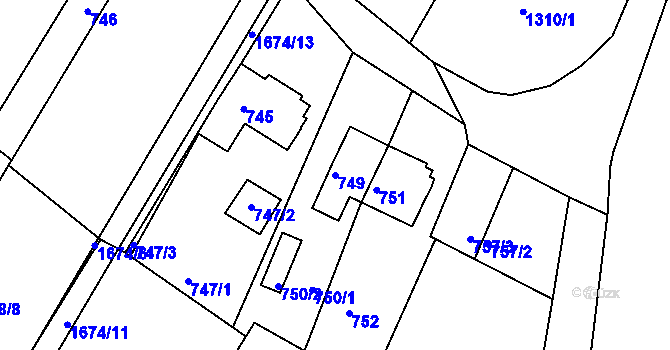 Parcela st. 749 v KÚ Kopřivnice, Katastrální mapa