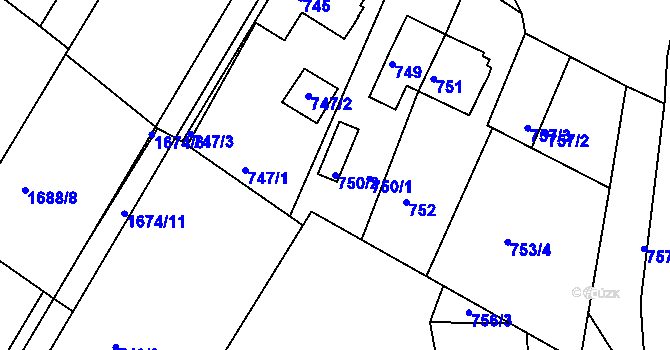 Parcela st. 750/2 v KÚ Kopřivnice, Katastrální mapa