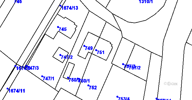 Parcela st. 751 v KÚ Kopřivnice, Katastrální mapa