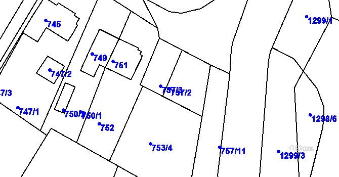 Parcela st. 757/2 v KÚ Kopřivnice, Katastrální mapa