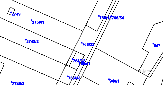 Parcela st. 766/22 v KÚ Kopřivnice, Katastrální mapa