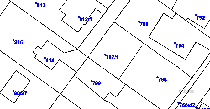 Parcela st. 797/1 v KÚ Kopřivnice, Katastrální mapa