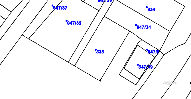 Parcela st. 835 v KÚ Kopřivnice, Katastrální mapa