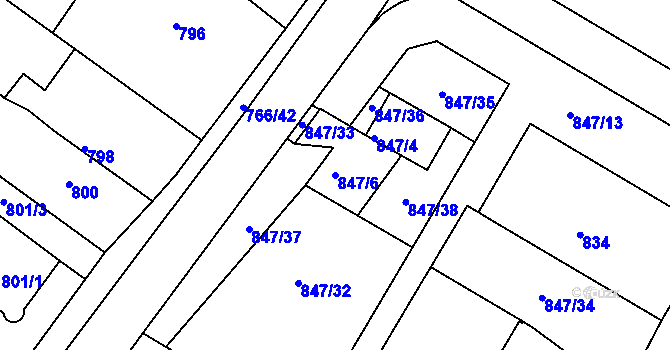 Parcela st. 847/6 v KÚ Kopřivnice, Katastrální mapa