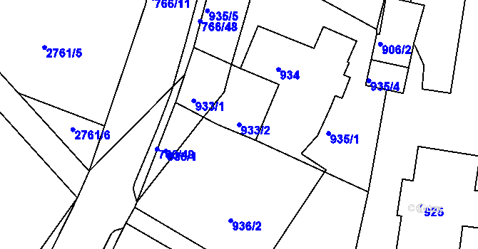 Parcela st. 933/2 v KÚ Kopřivnice, Katastrální mapa