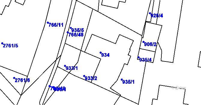 Parcela st. 934 v KÚ Kopřivnice, Katastrální mapa