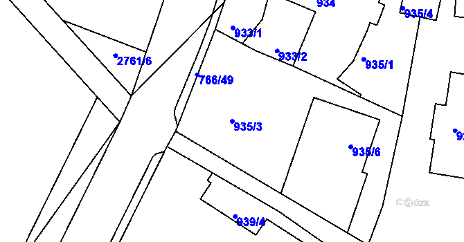 Parcela st. 935/3 v KÚ Kopřivnice, Katastrální mapa