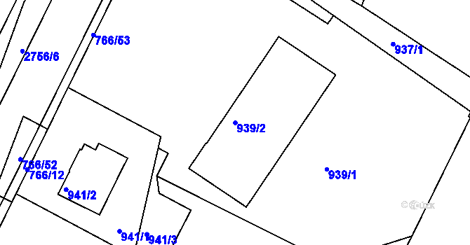 Parcela st. 939/2 v KÚ Kopřivnice, Katastrální mapa