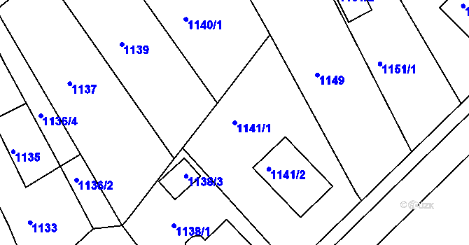 Parcela st. 1141/1 v KÚ Kopřivnice, Katastrální mapa