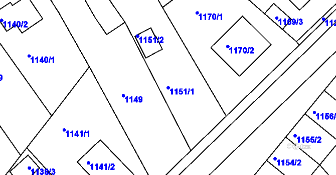 Parcela st. 1151/1 v KÚ Kopřivnice, Katastrální mapa