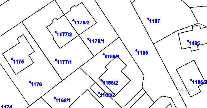 Parcela st. 1166/1 v KÚ Kopřivnice, Katastrální mapa