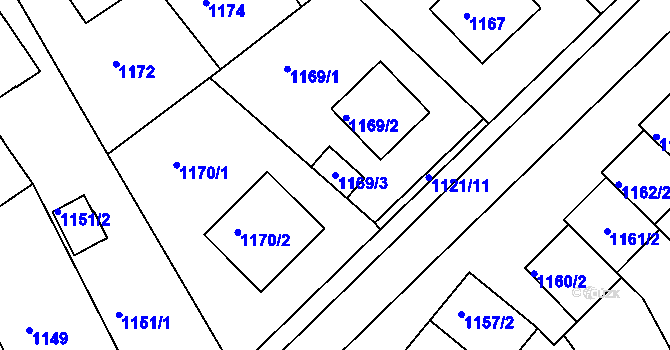 Parcela st. 1169/3 v KÚ Kopřivnice, Katastrální mapa