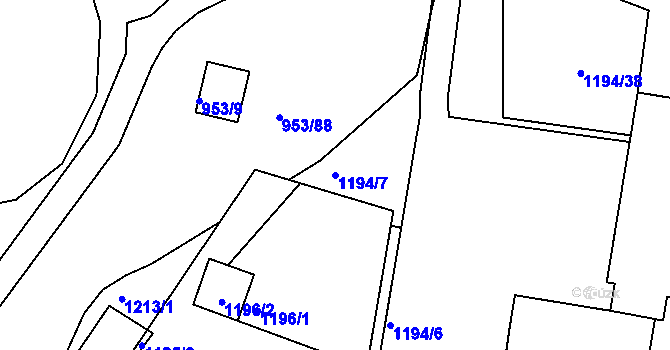 Parcela st. 1194/7 v KÚ Kopřivnice, Katastrální mapa