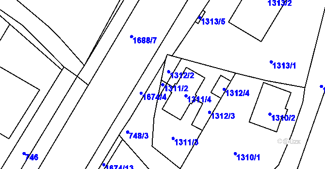 Parcela st. 1311/2 v KÚ Kopřivnice, Katastrální mapa